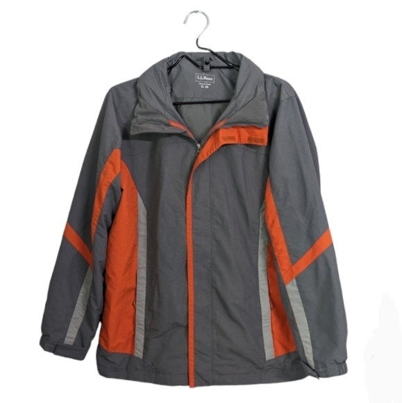 L.L.Bean gray orange waterproof windproof jacket with pockets hoodie kids XL/18